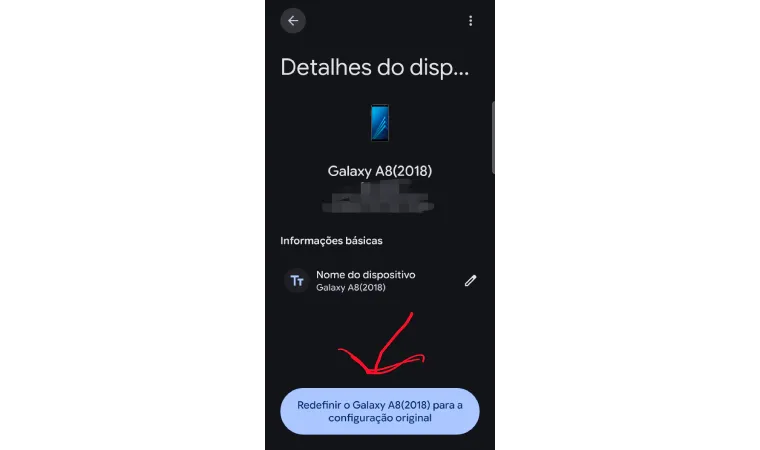 Tela do app Localizador do Google com a opção de redefinir um celular roubado para as configurações de fábrica à distância