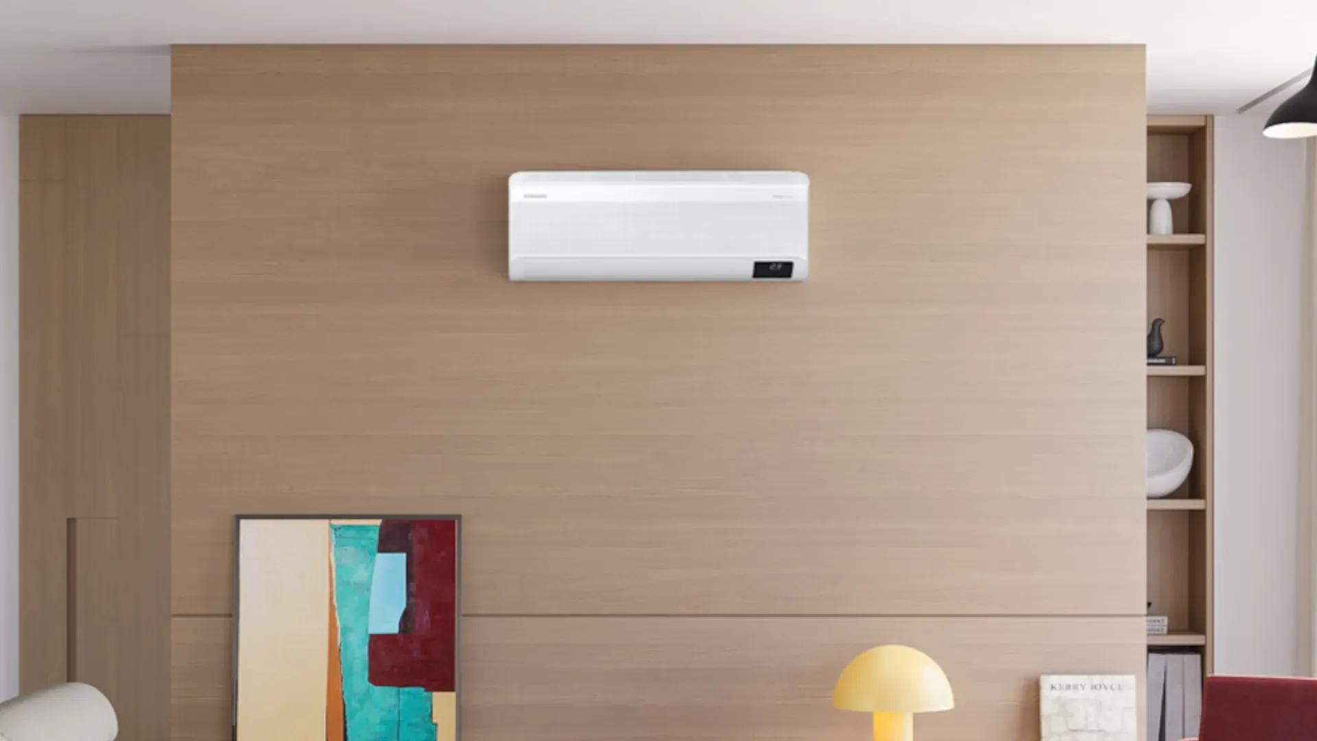 Ar-condicionado Samsung WindFree instalado em uma sala de estar colorida