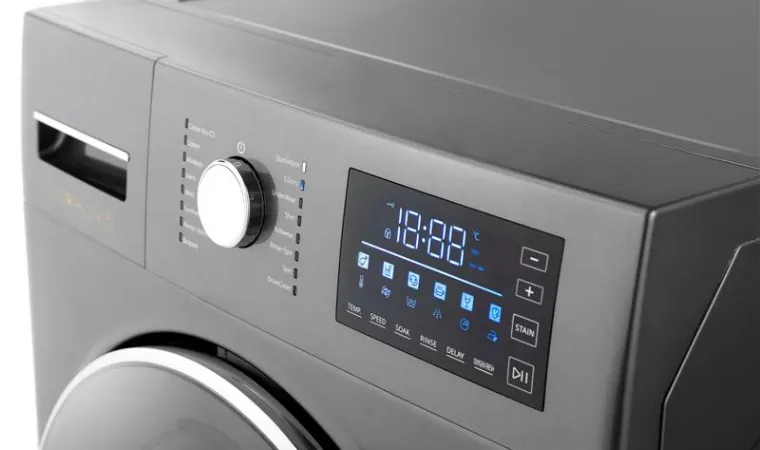 Lava e seca inox em um fundo branco