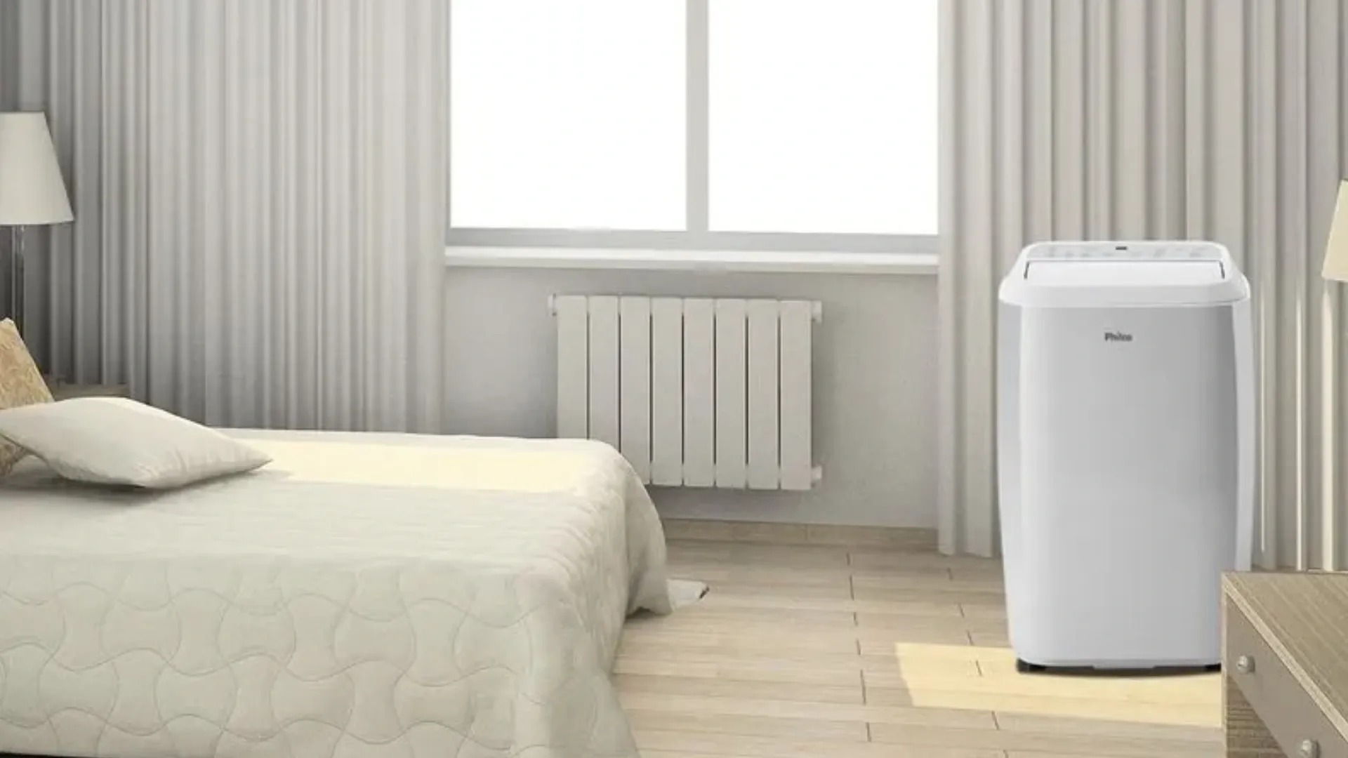 ar-condicionado portátil Philco posicionado em quarto claro