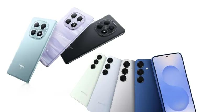 Parte traseira dos smartphones em diferentes cores, com módulos de câmera distintos e acabamentos modernos