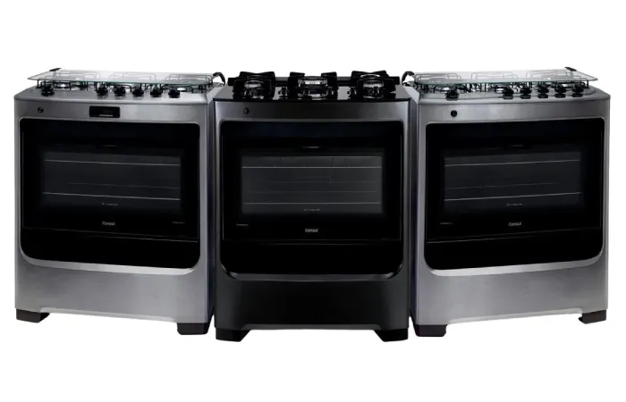 Três fogões Consul 5 bocas de piso com mesa de vidro e forno espaçoso