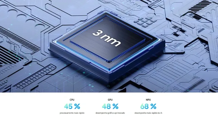 Imagem mostra um chipset de celular de 3 nanômetros