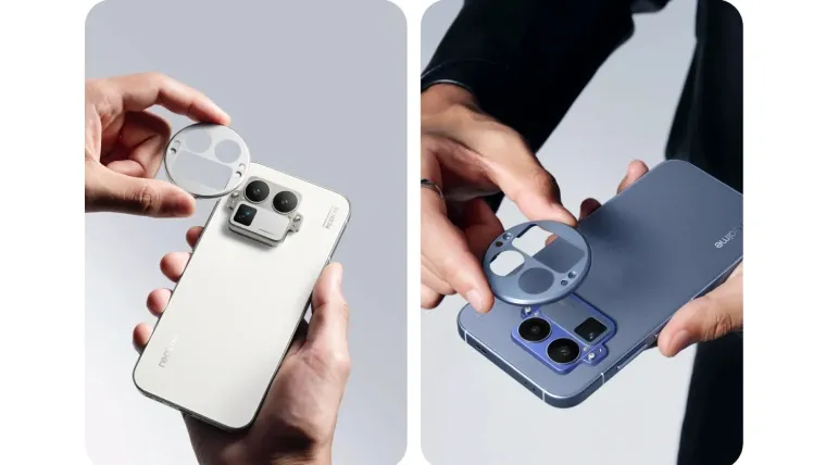 Imagem do realme GT 8 Pro com detalhe da moldura removível do módulo de câmeras