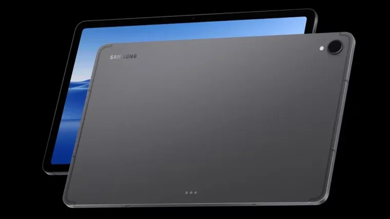 Imagem do Galaxy Tab S11 com foco na parte traseira e acabamento em alumínio fosco