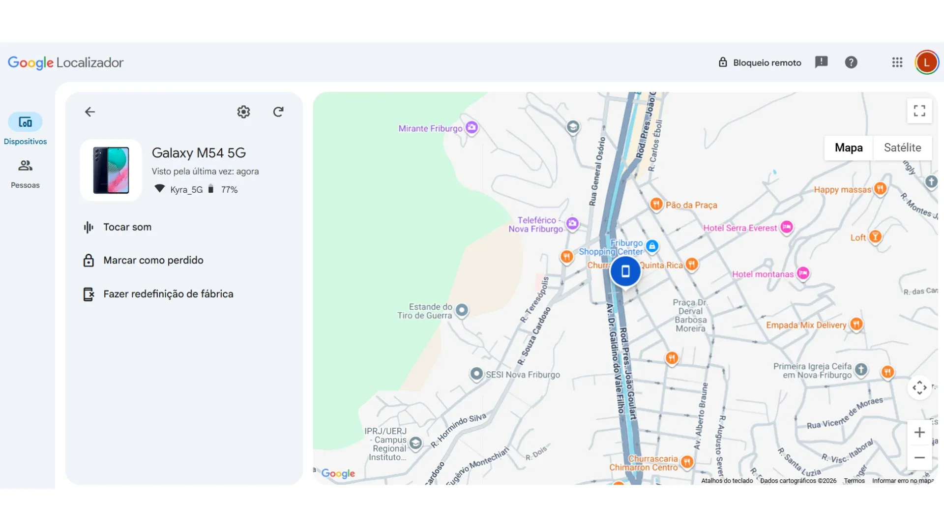 Print de tela de desktop mostrando a página do Localizador do Google