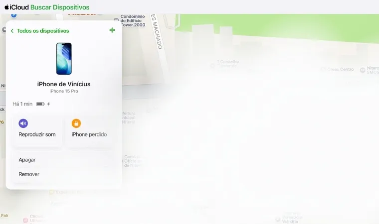 Imagem mostra o recurso Find para localizar um iPhone no mapa