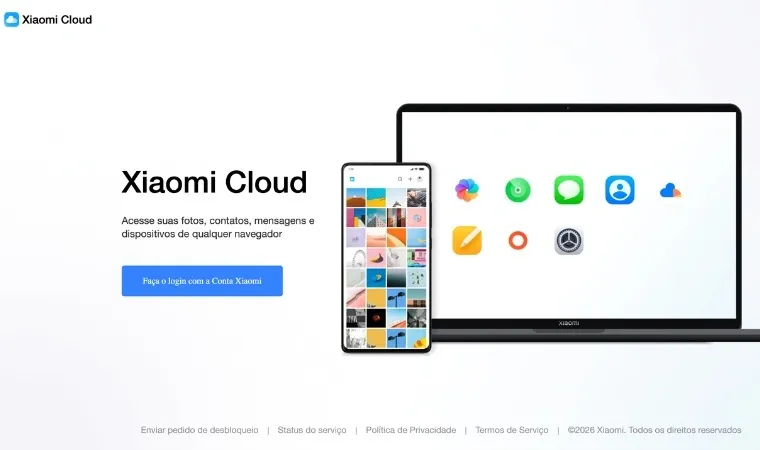Imagem mostra a página do site da Xiaomi