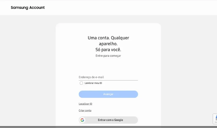 Imagem mostra a página de login de um site da Samsung