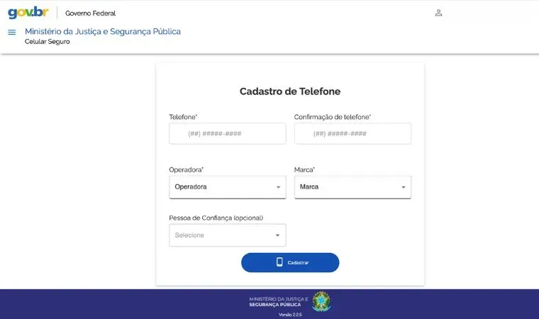 Imagem mostra campos para serem preenchidos no site Celular Seguro