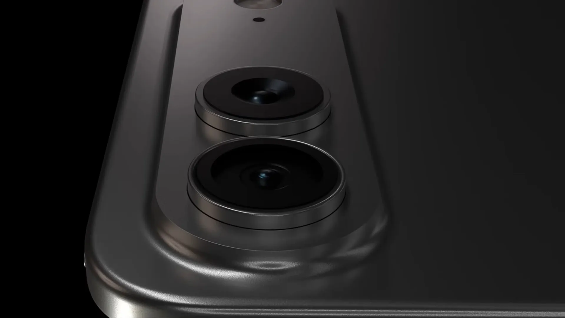 Render não-oficial do iPhone dobrável mostrando o módulo traseiro com duas câmeras alinhadas