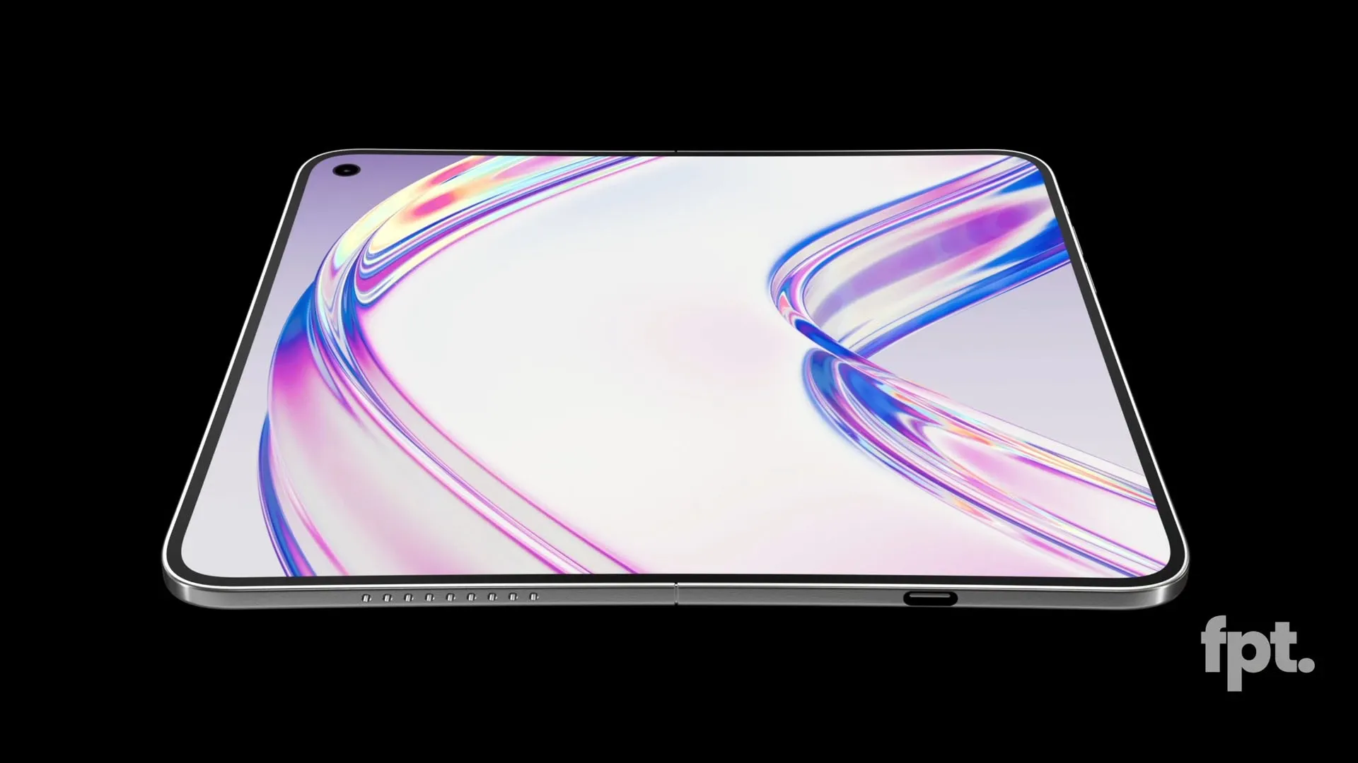 Render não-oficial do iPhone dobrável aberto, destacando a tela interna ampla e sem vinco aparente