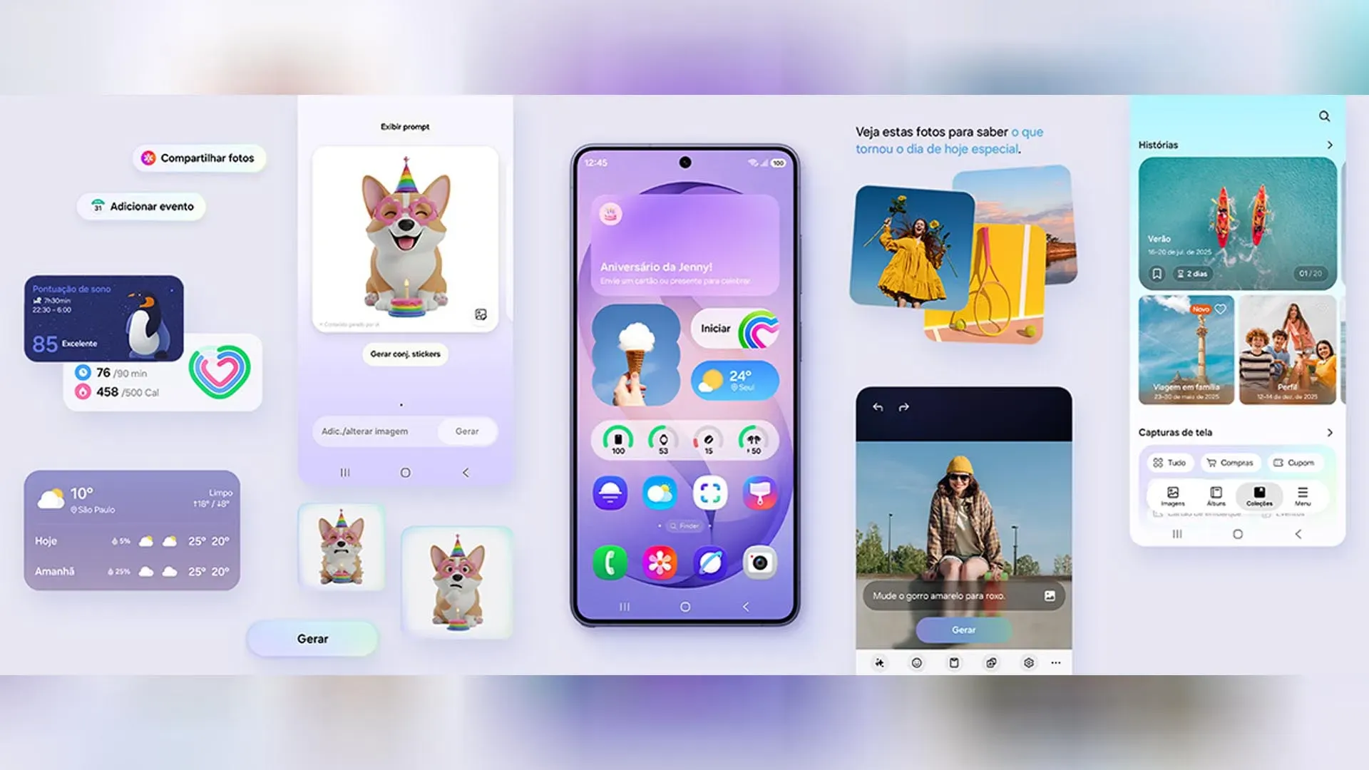 Imagem do Galaxy S26 Ultra exibindo recursos de inteligência artificial na interface do sistema