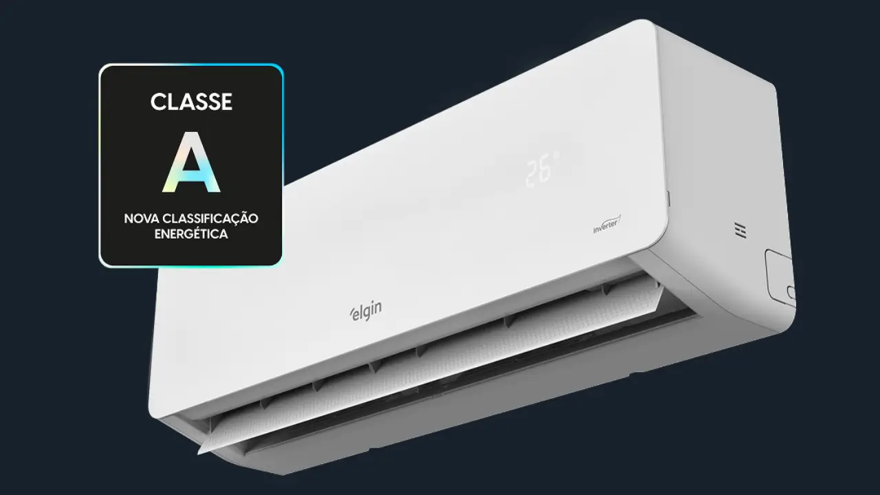 Ar-condicionado Elgin inclinado com símbolo de classificação energética