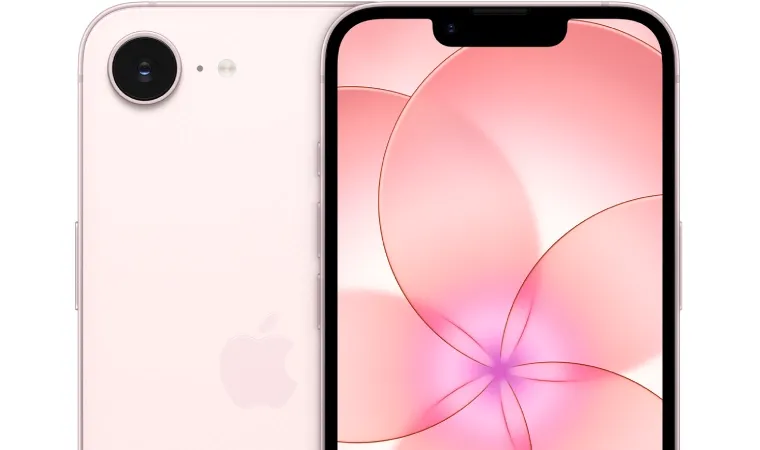 frente e verso do iPhone 17e, com design mais minimalista e compacto, apenas com uma câmera