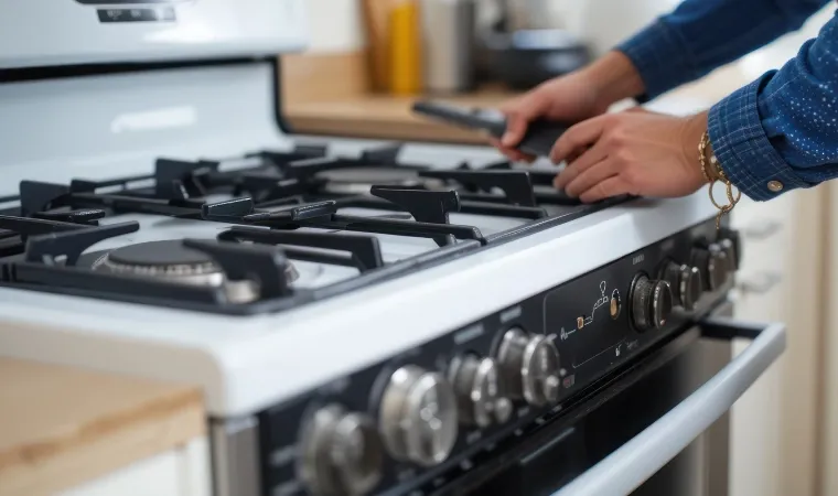 Pessoa limpando um fogão de inox
