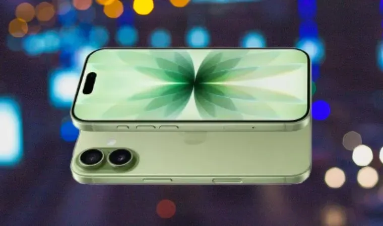 Montagem com luzes ao fundo mostra o design premium e ultrafino do celular Apple iPhone 17.