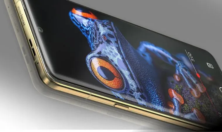 Celular Motorola Signature sobre uma superfície espelhada mostra um sapo azul na tela de alta qualidade