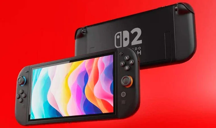 Imagem do console Switch 2 de frente de costas