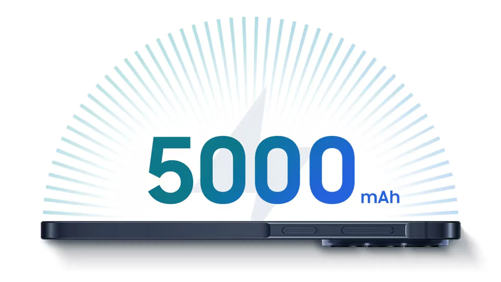 Ilustração da capacidade de bateria de 5000 mAh do Samsung Galaxy A57 5G com o perfil lateral do aparelho ao fundo