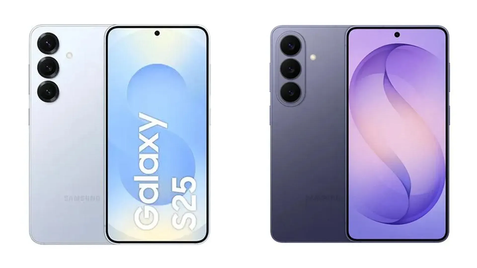 Imagem do Galaxy S26 e Galaxy S25 lado a lado destacando o design e acabamento traseiro