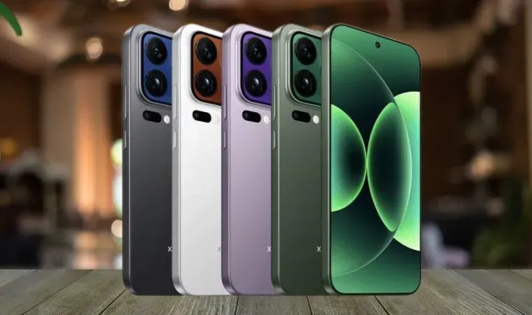 Montagem com modelos de diferentes cores do celular Xiaomi 17 Pro Max sobre uma mesa.