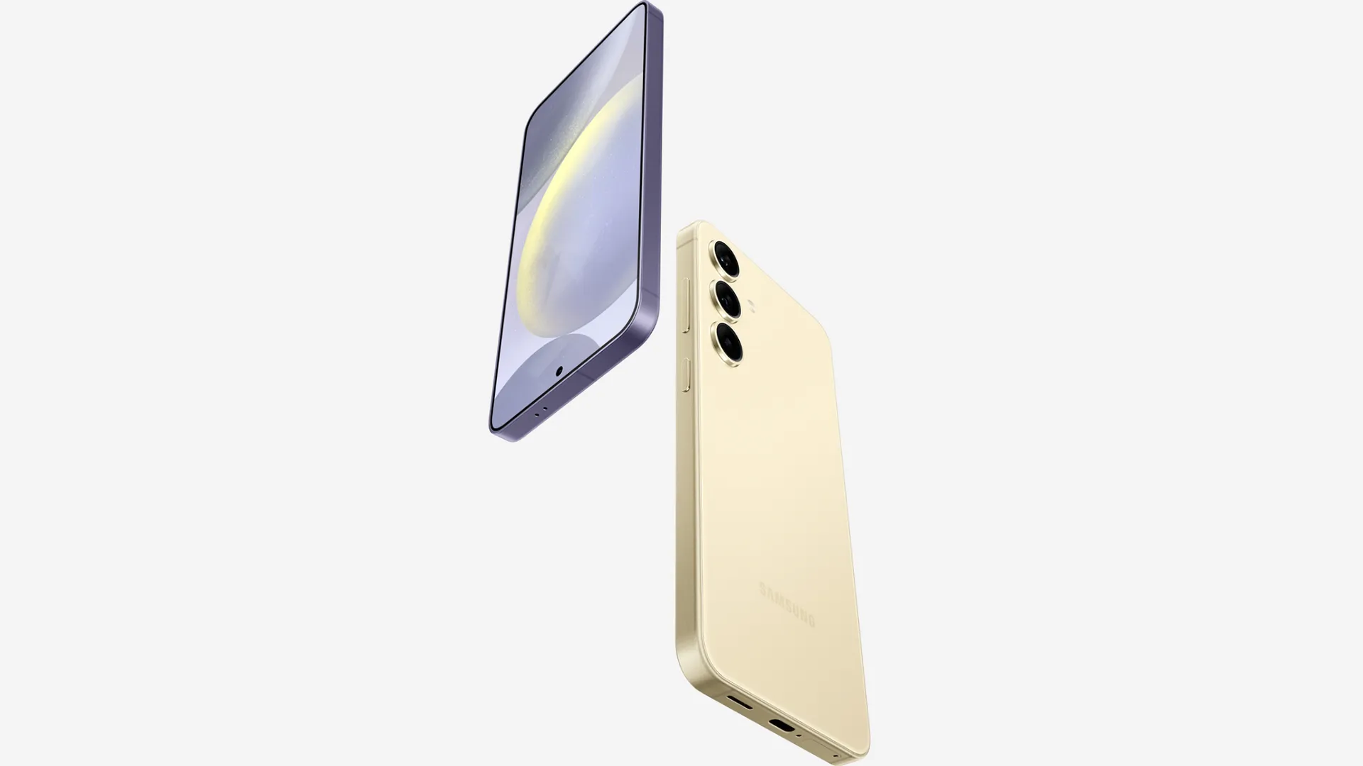 Galaxy S24 em cores roxa e dourada, com acabamento elegante e disposição vertical das câmeras