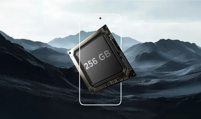 Imagem mostra detalhes de um processador de celular em um fundo de tela feito por IA