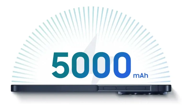 Lateral do Samsung Galaxy A57 com destaque para a capacidade de bateria de 5.000 mAh