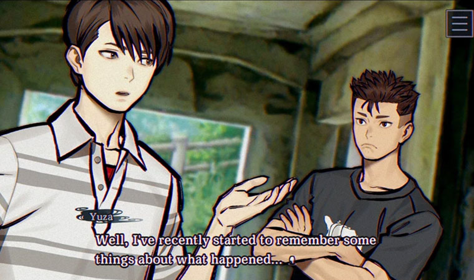 Imagem do jogo Paranormasight: The Mermaid's Curse com o protagonista Yuza Minakuchi conversando com seu amigo Azami Kumoi