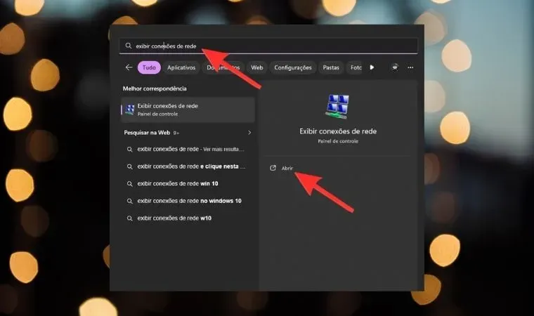 Print da tela do sistema operacional Windows 11 mostra onde acessar os controles de conexões de rede