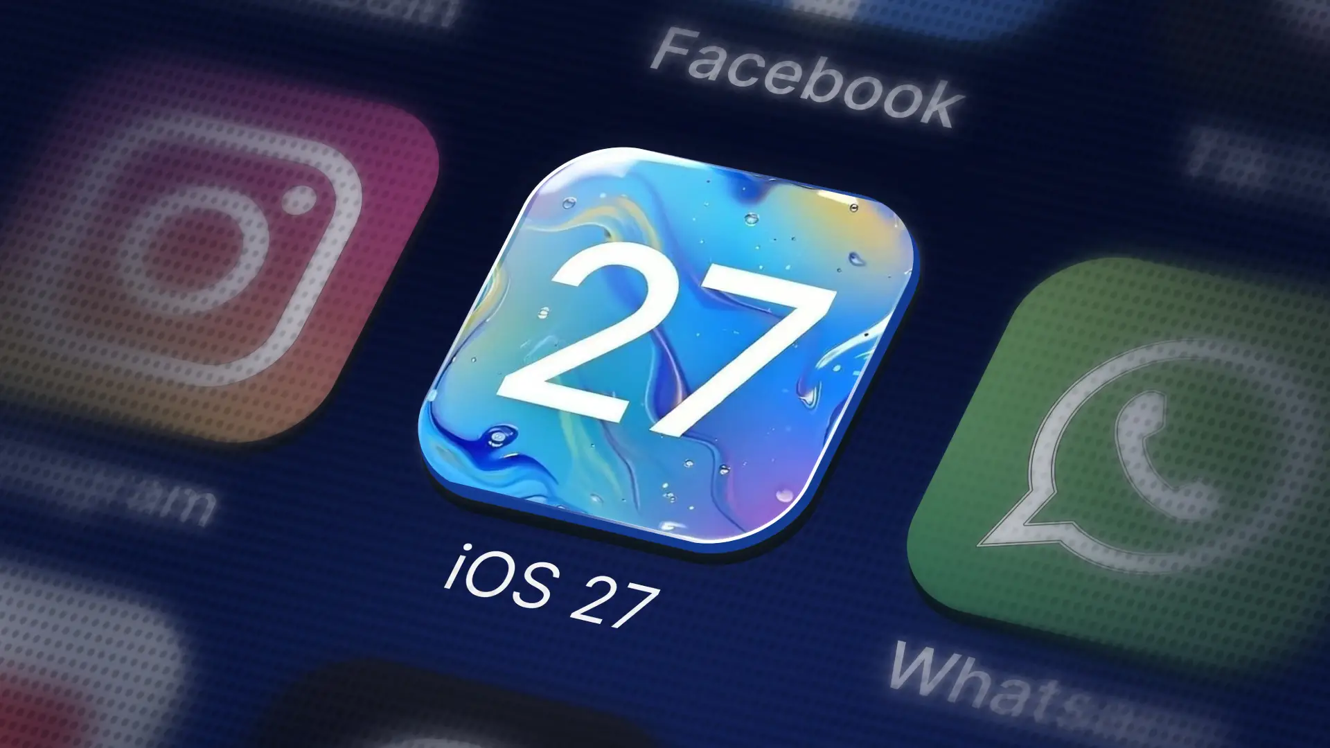 Imagem de um logo do iOs 27 na tela de um iPhone 