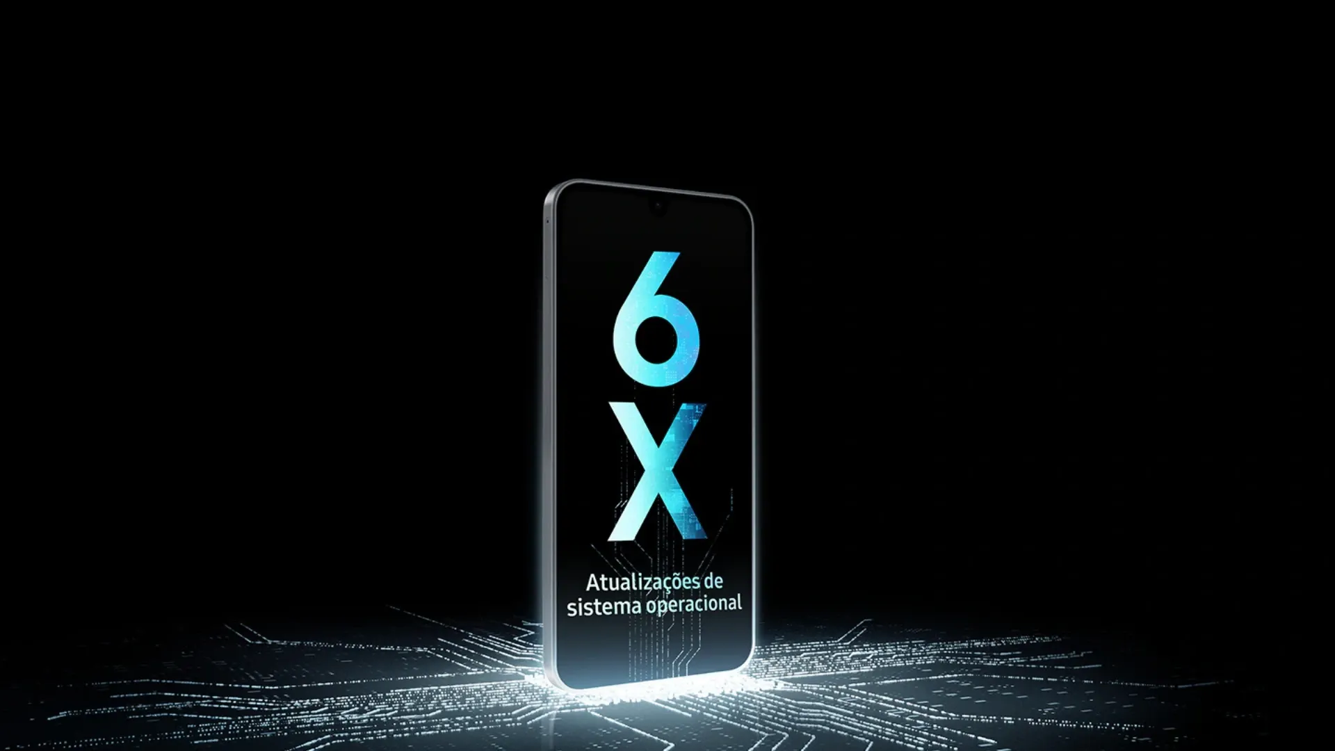 Smartphone com destaque para atualizações de sistema operacional, simbolizando durabilidade e suporte prolongado