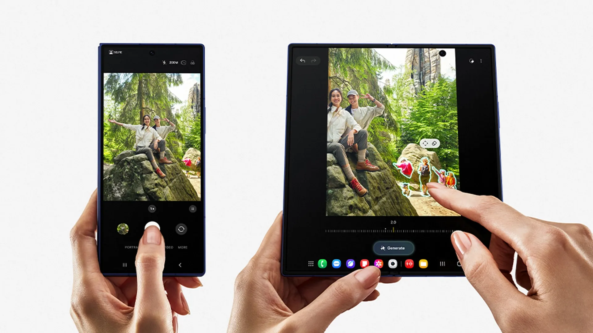 Imagem do celular Galaxy Z Fold7 com recursos de edição de fotos e vídeo