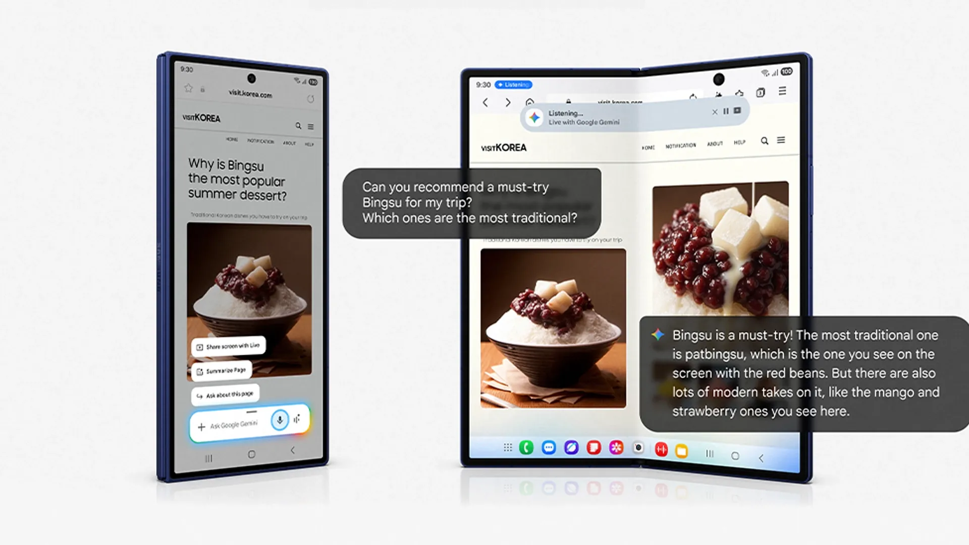 Imagem do celular Galaxy Z Fold 7 com telas mostrando o recurso de IA