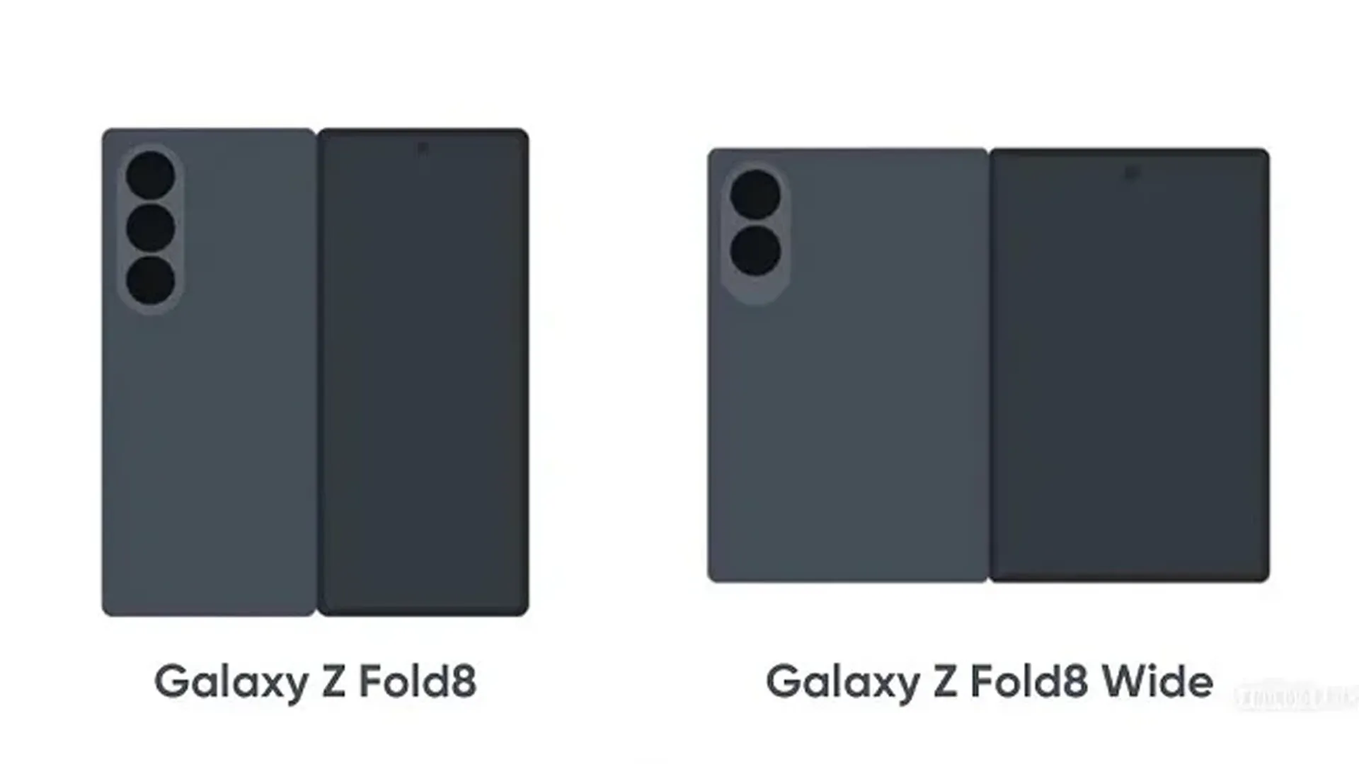 Imagem vazamento que mostra o Galaxy Z Fold8 e Z Fold8 Wide e seus designs