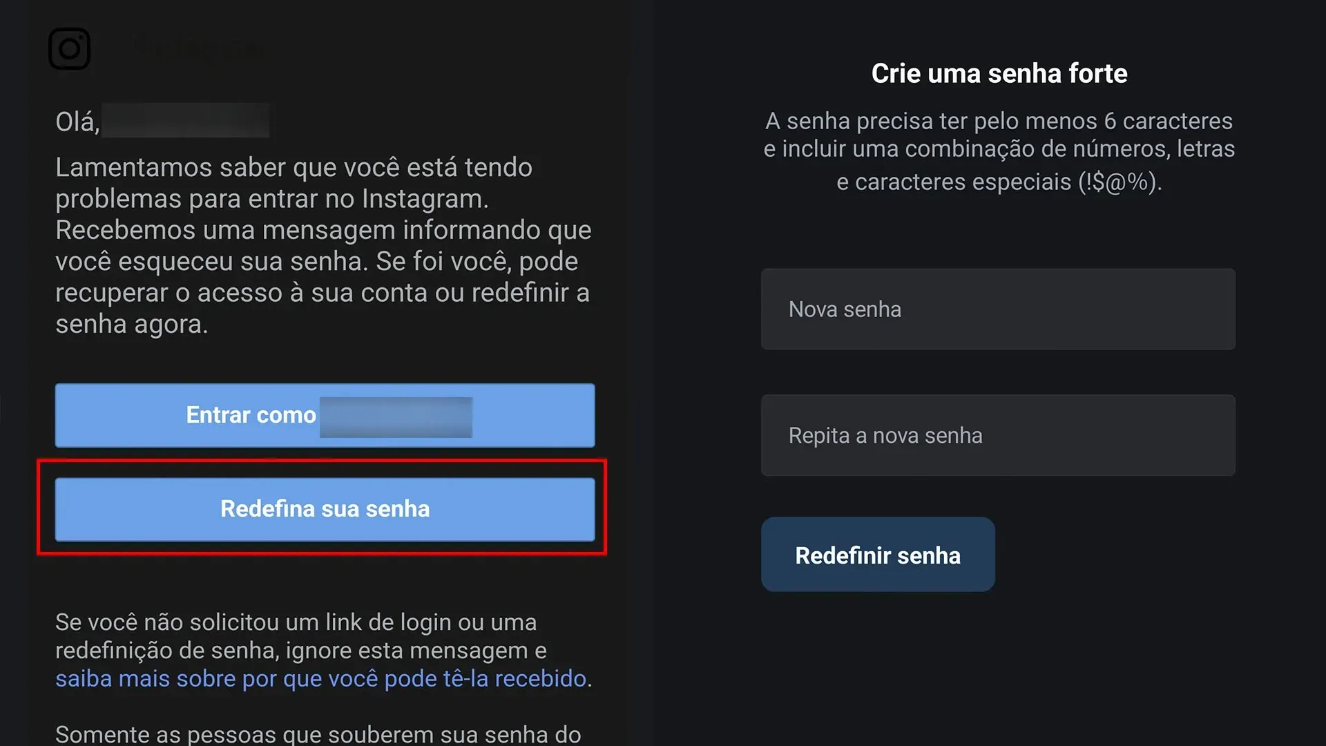 Imagem do tutorial de como recuperar senha do Instagram com outro email ou celular