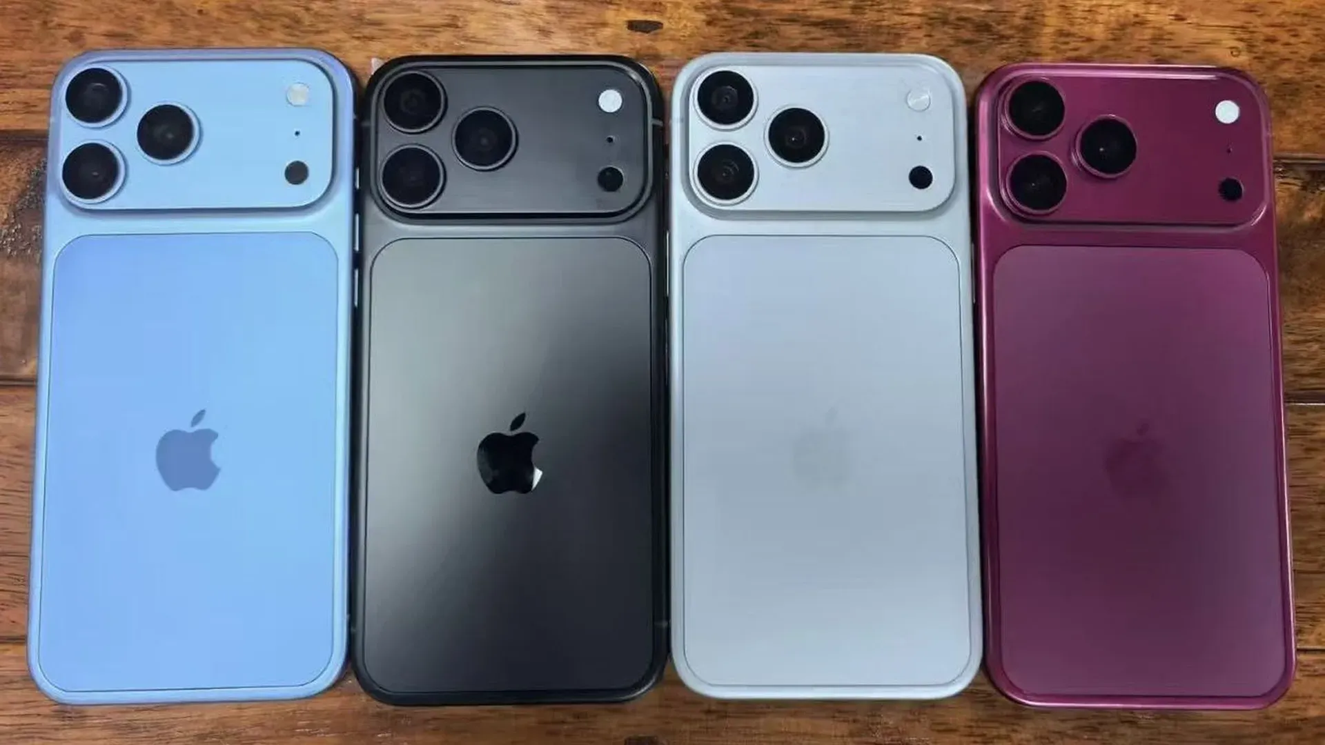 Supostas maquetes do iPhone 18 Pro Max em quatro cores, mostrando traseira e módulo de câmeras