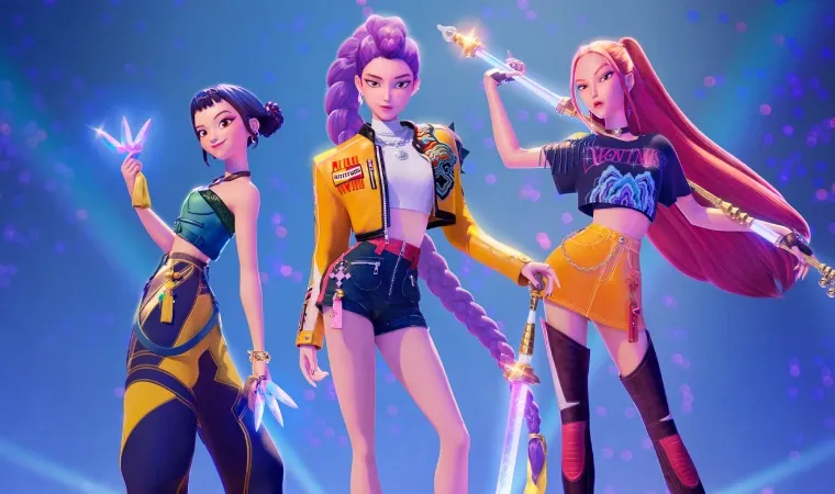 Pôster de divulgação da animação Guerreiras do K-Pop