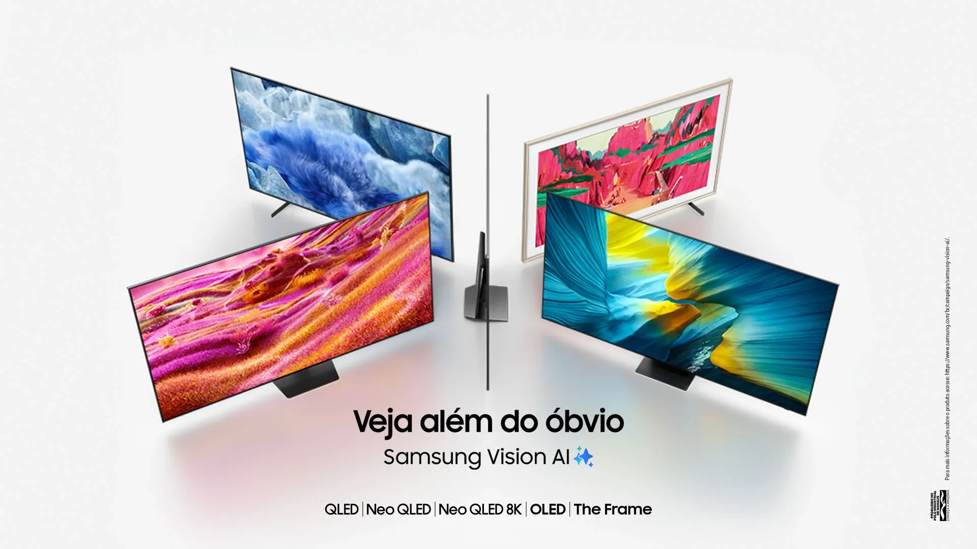 5 TVs Samsung com telas ligadas