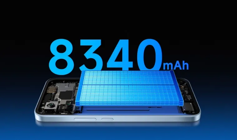 Imagem da carcaça do Redmi Note 17 Pro, escrito 8.340 mAh acima dele
