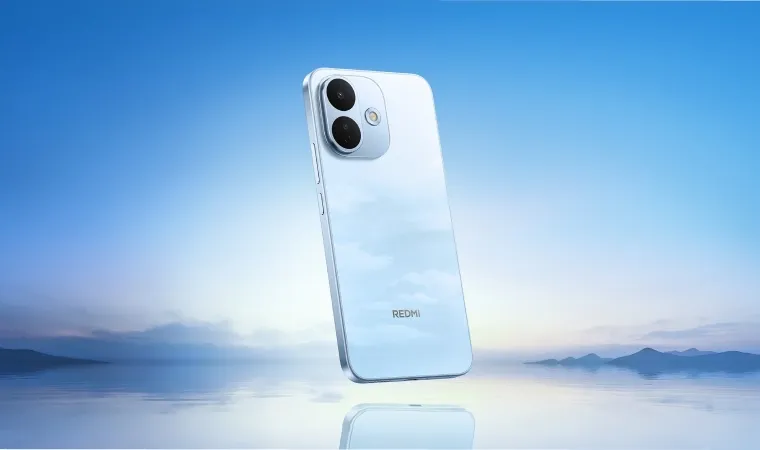 Imagem do REDMI Note 17 Pro azul claro em frente a céu azul