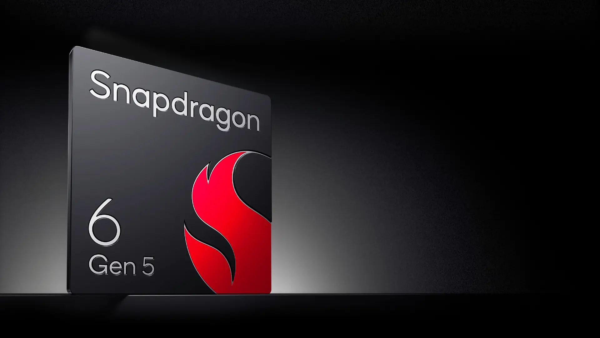 Chip Snapdragon 6 Gen 5 exibido em destaque sobre fundo preto.