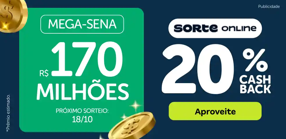 SORTE ONLINE - 20% DE CASHBACK! - 17/10