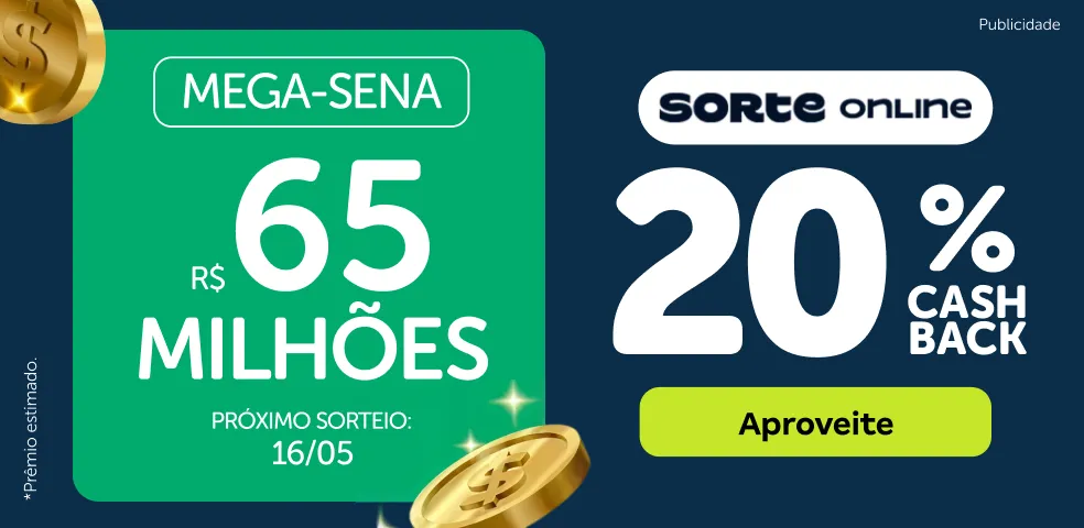 SORTE ONLINE - 20% DE CASHBACK! - 16/05